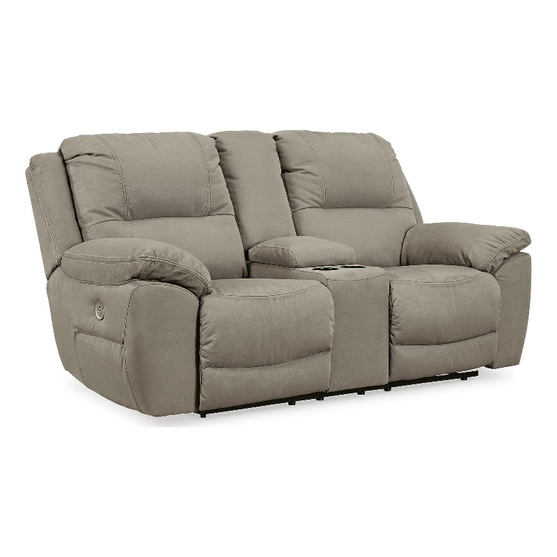 Bowery Hill Power Reclining Loveseat with Storage Console in Gray