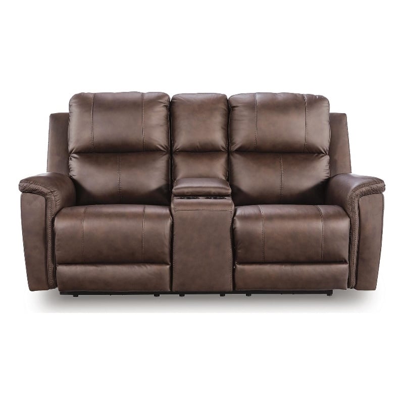 Bowery Hill Power Reclining Loveseat with Console in Espresso