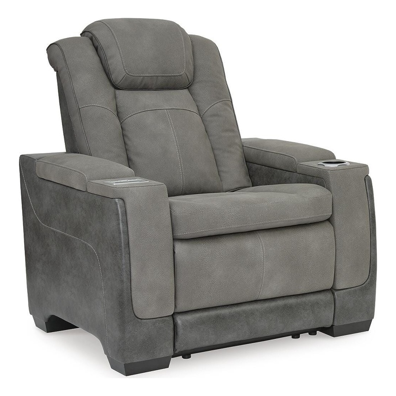 Bowery Hill Power Recliner with Extended Ottoman and Headrest in Slate