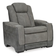 Bowery Hill Power Recliner with Extended Ottoman and Headrest in Slate