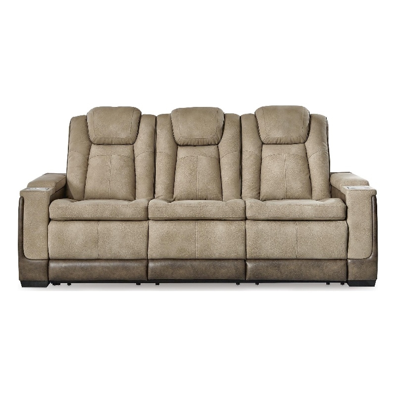Bowery Hill Dual-Sided Power Reclining Sofa with Ottoman in Sand