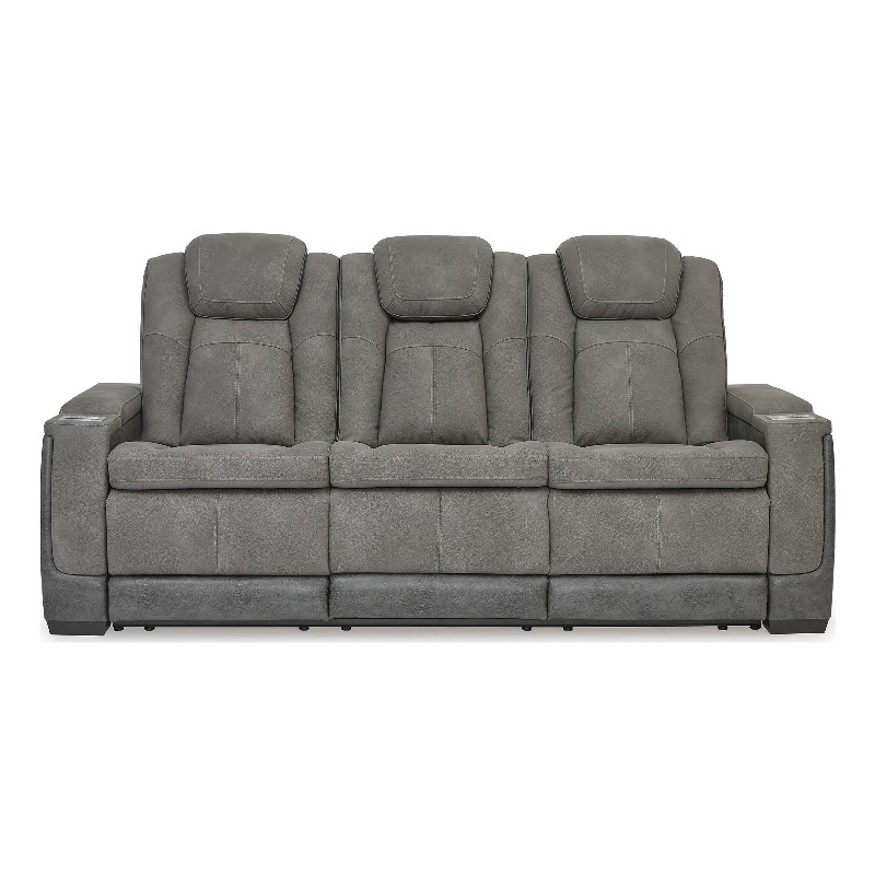 Bowery Hill Dual-Sided Power Reclining Sofa with Ottoman in Slate
