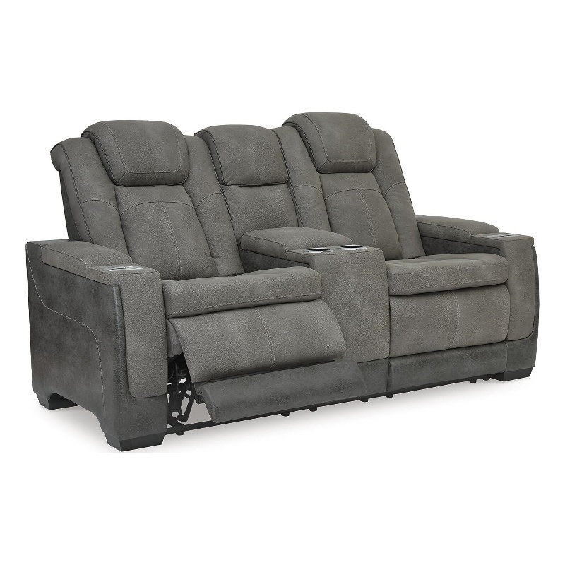 Bowery Hill Power Reclining Loveseat with Console and Ottoman in Slate