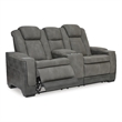 Bowery Hill Power Reclining Loveseat with Console and Ottoman in Slate