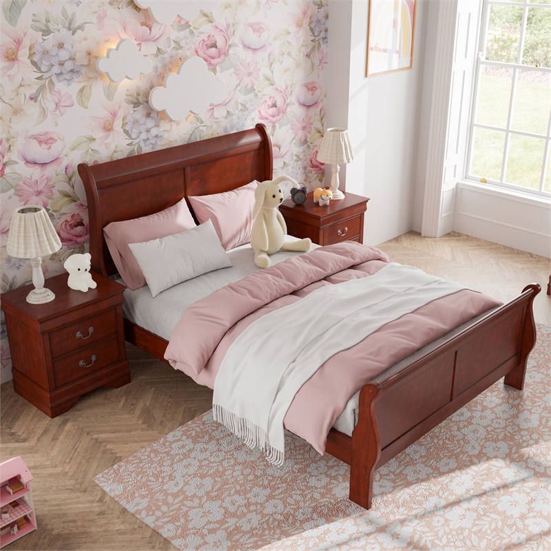 Bowery Hill Transitional 3-Piece Full Bedroom Set in Cherry Wood Finish