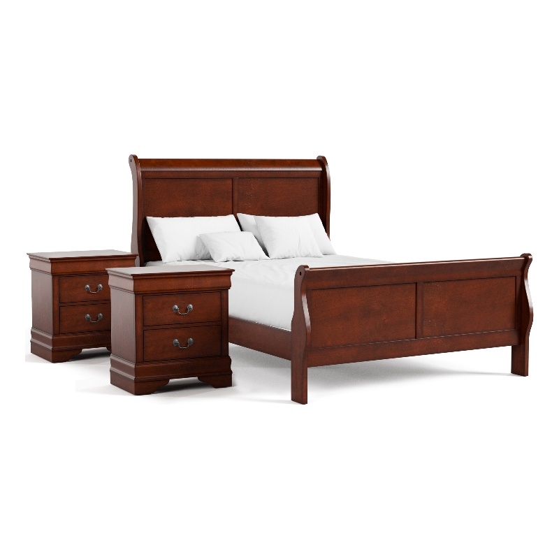 Bowery Hill Transitional 3-Piece Full Bedroom Set in Cherry Wood Finish