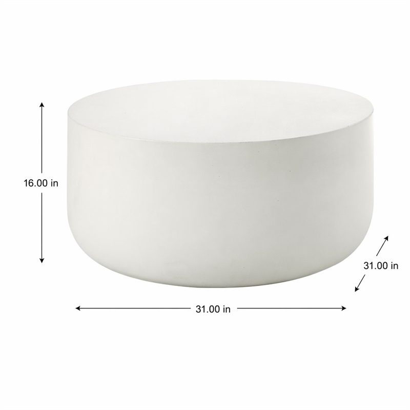 Bowery Hill Round Cement Coffee Table with Faux Concrete in Natural White