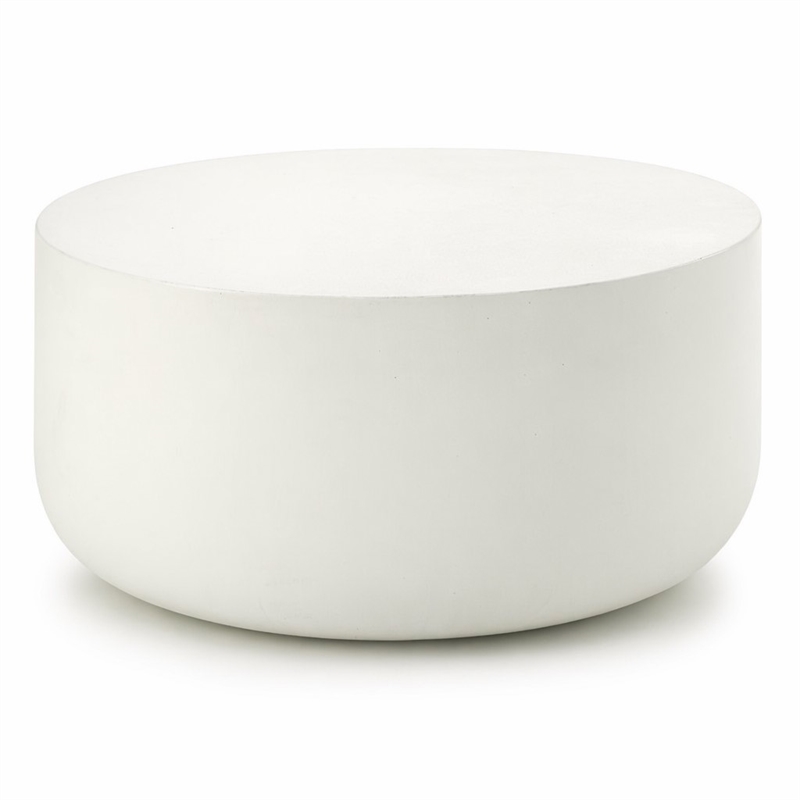 Bowery Hill Round Cement Coffee Table with Faux Concrete in Natural White