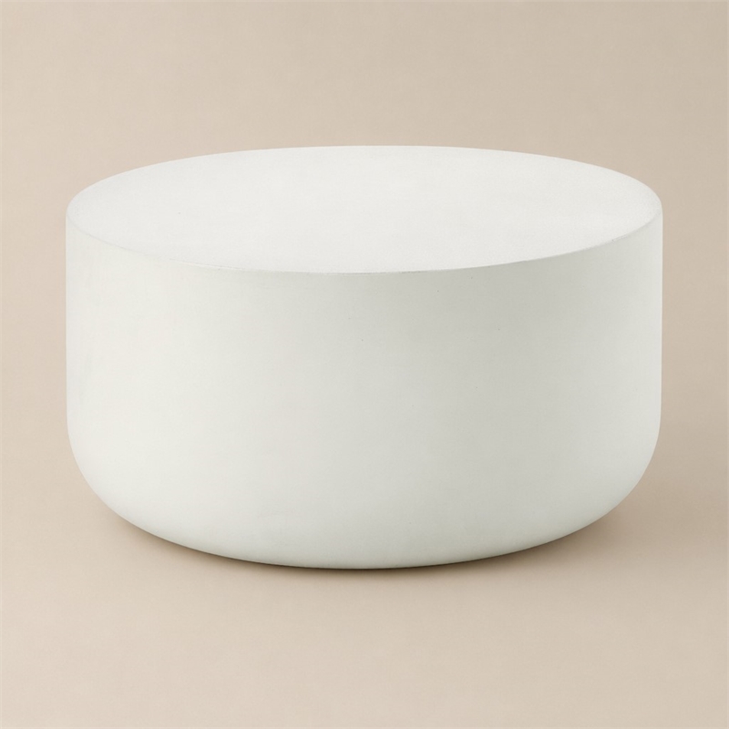 Bowery Hill Round Cement Coffee Table with Faux Concrete in Natural White
