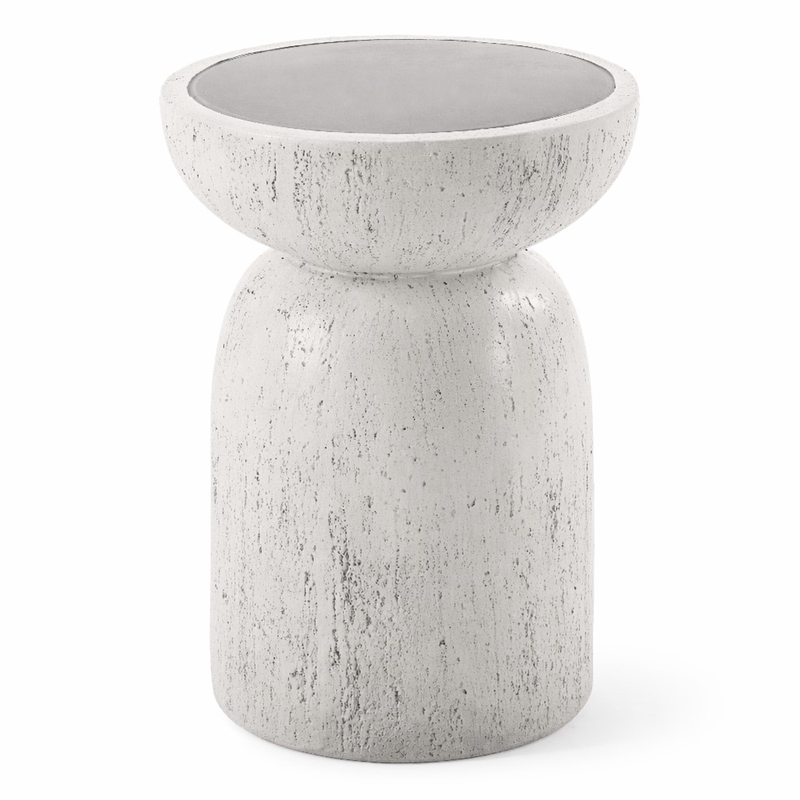Bowery Hill Round Accent Table with Faux Concrete in Natural Gray