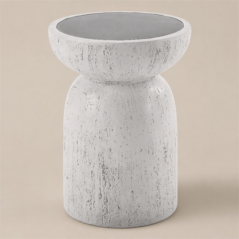 Bowery Hill Round Accent Table with Faux Concrete in Natural Gray