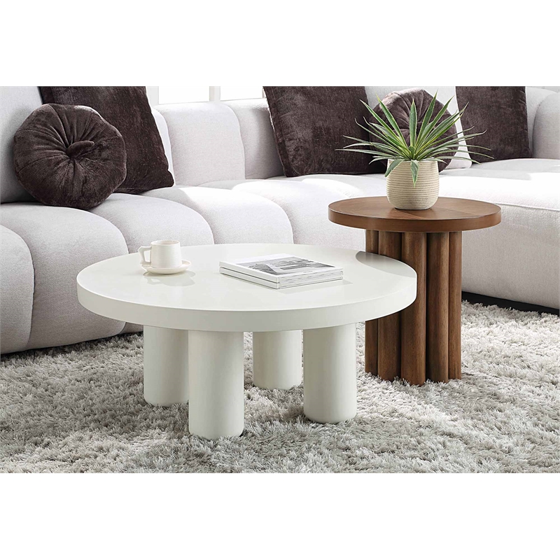 Bowery Hill Round End Table with Veneer Finish in Brown