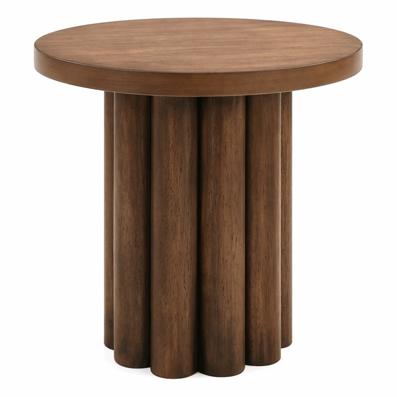 Bowery Hill Round End Table with Veneer Finish in Brown