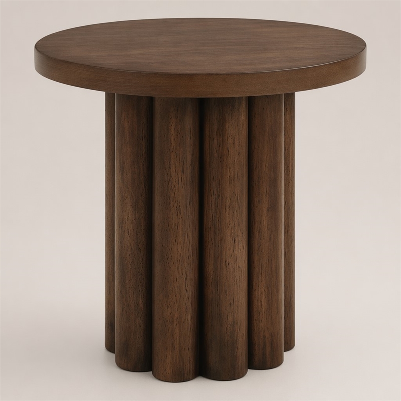 Bowery Hill Round End Table with Veneer Finish in Brown