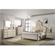 Bowery Hill Velvet Upholstered Eastern King Bed with LED in Beige