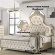 Bowery Hill Velvet Upholstered Eastern King Bed with LED in Beige