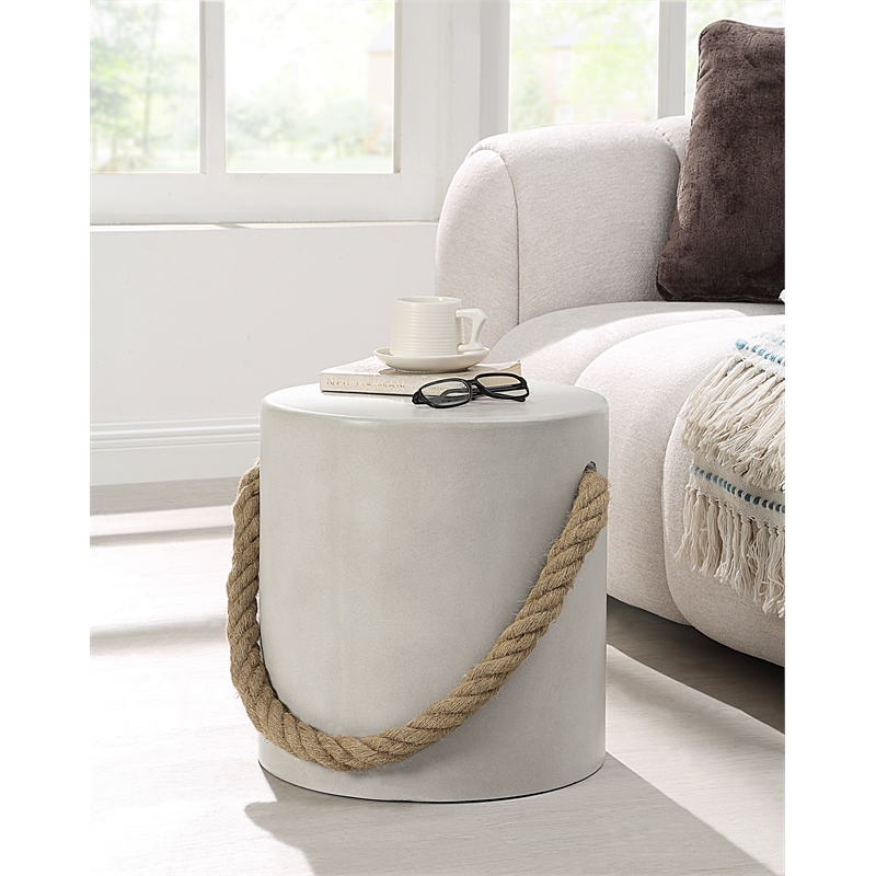 Bowery Hill Cement Concrete Round Accent Table in Natural Gray Finish
