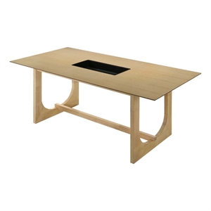 Bowery Hill Wood Rectangular Dining Table with Center Storage in Natural