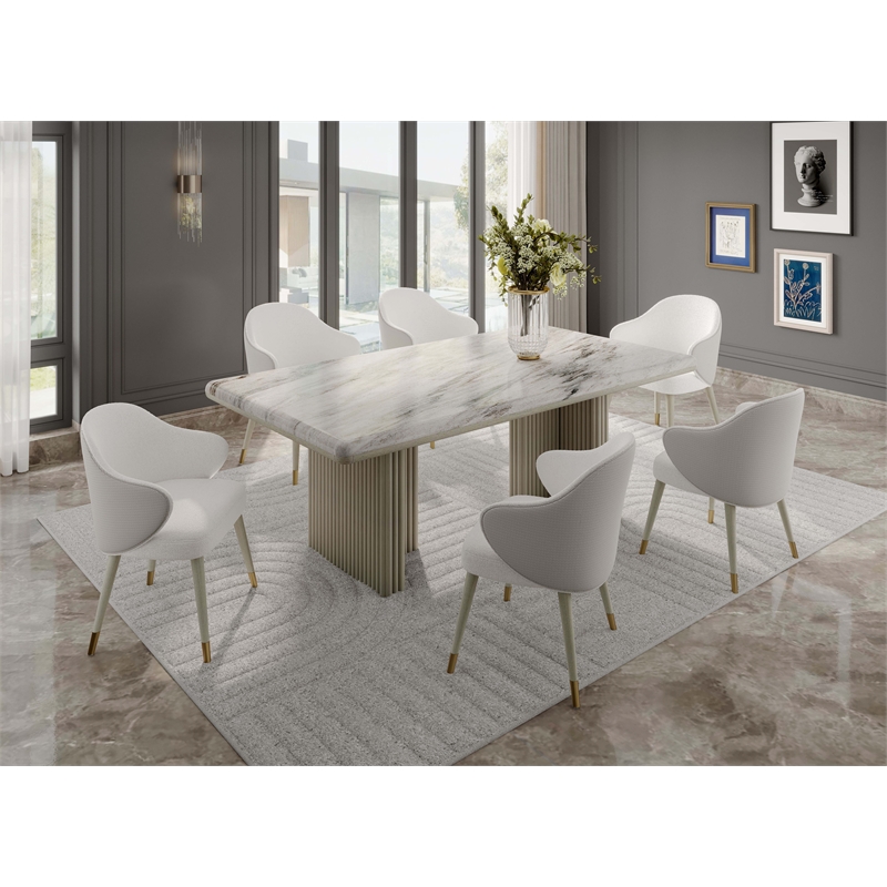 Bowery Hill Rubber Wood Dining Table with Marble Top in Gray Oak