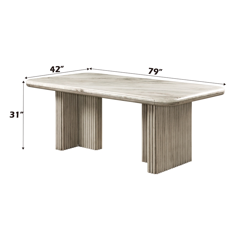 Bowery Hill Rubber Wood Dining Table with Marble Top in Gray Oak
