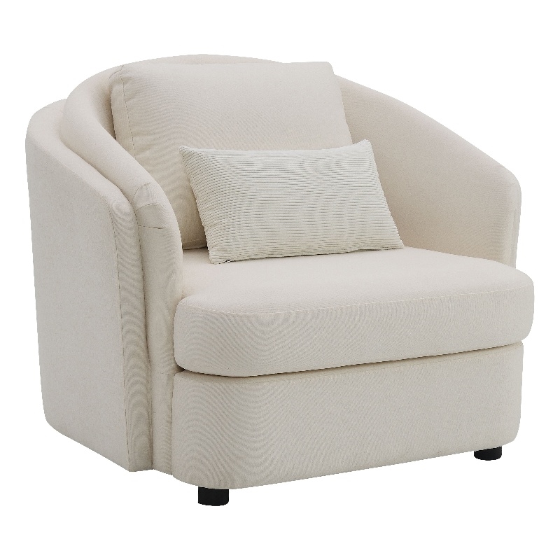 Bowery Hill Linen Upholstered Chair with Pillow in Beige with Pine Frame