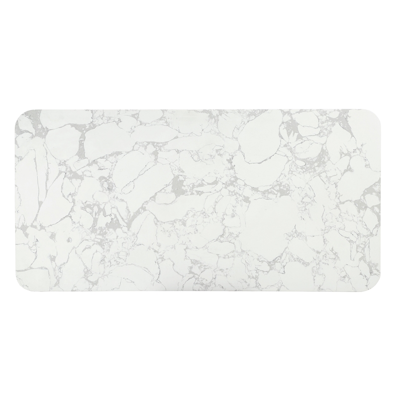 Bowery Hill MDF Artificial Marble Dining Table in White and Espresso