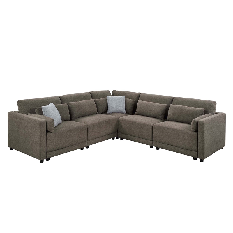 Bowery Hill Right Facing Armrest Chair Upholstered in Gray Linen
