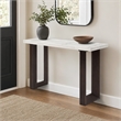 Bowery Hill Marble and Wood Rectangular Sofa Table in White and Brown