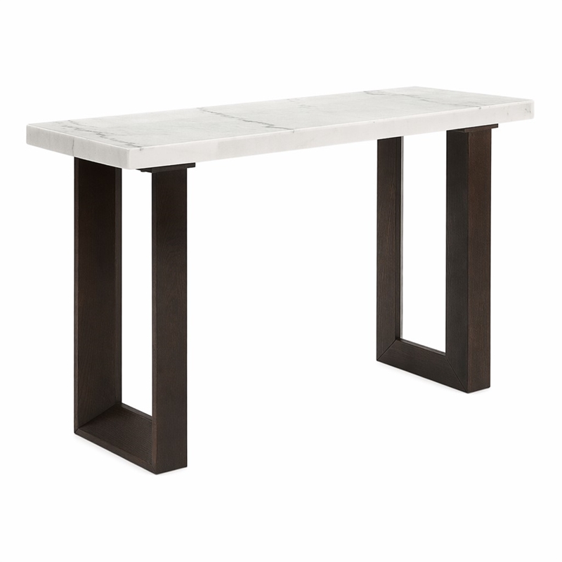 Bowery Hill Marble and Wood Rectangular Sofa Table in White and Brown