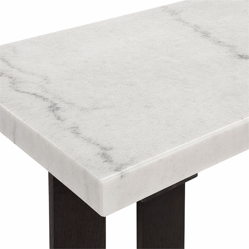 Bowery Hill Marble and Wood Rectangular Sofa Table in White and Brown