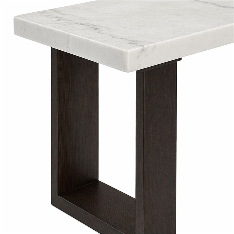 Bowery Hill Marble and Wood Rectangular Sofa Table in White and Brown