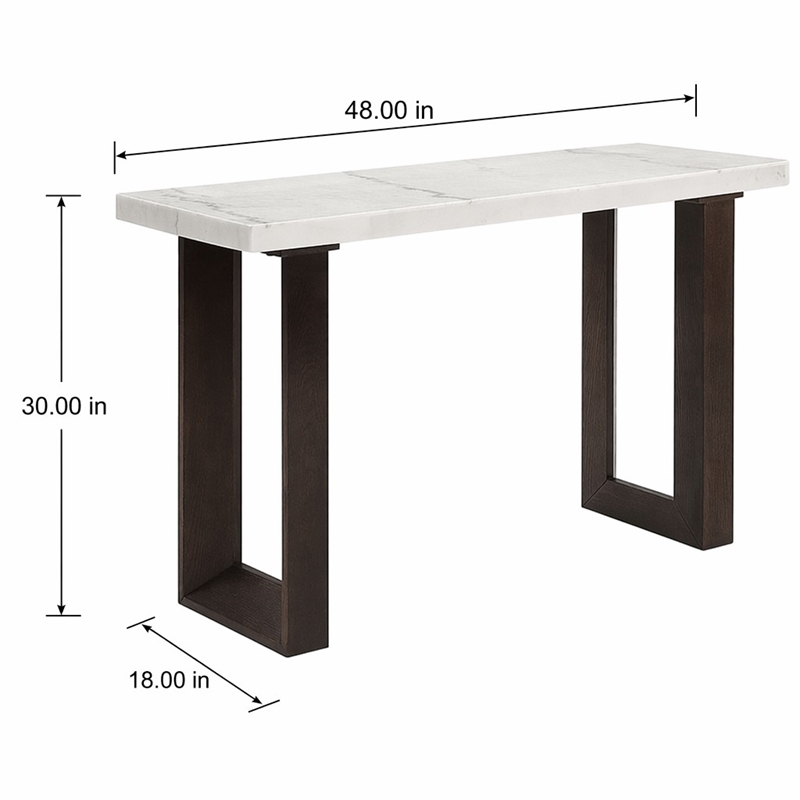 Bowery Hill Marble and Wood Rectangular Sofa Table in White and Brown