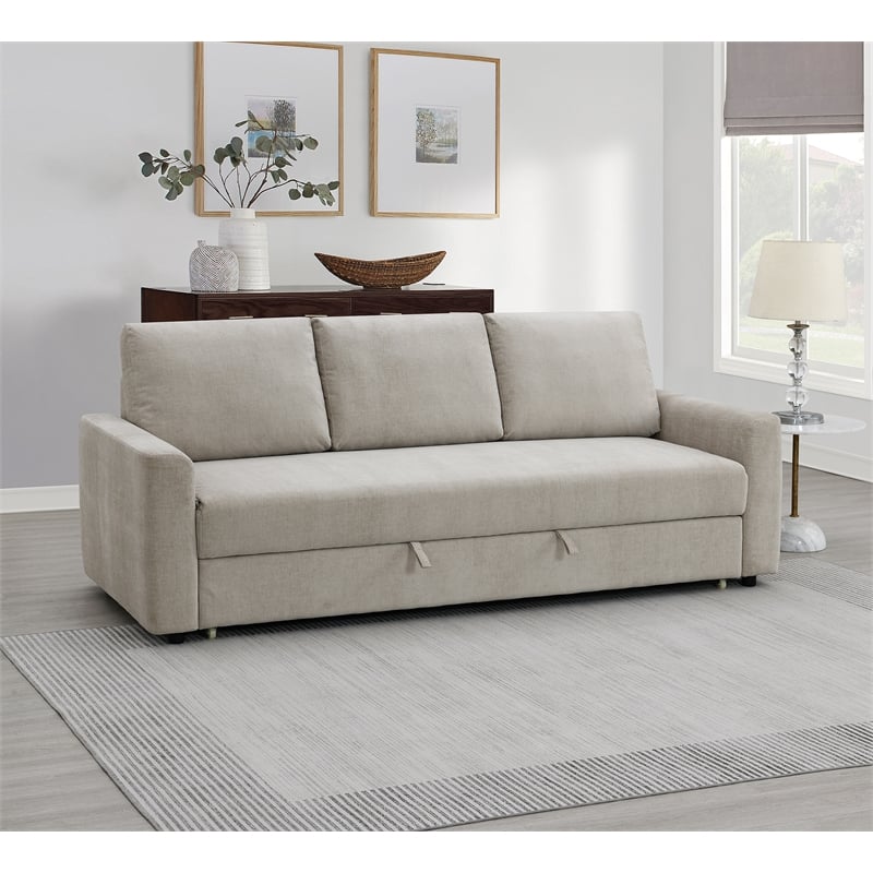 Bowery Hill Linen Upholstered Sleeper Sofa in Beige Fabric