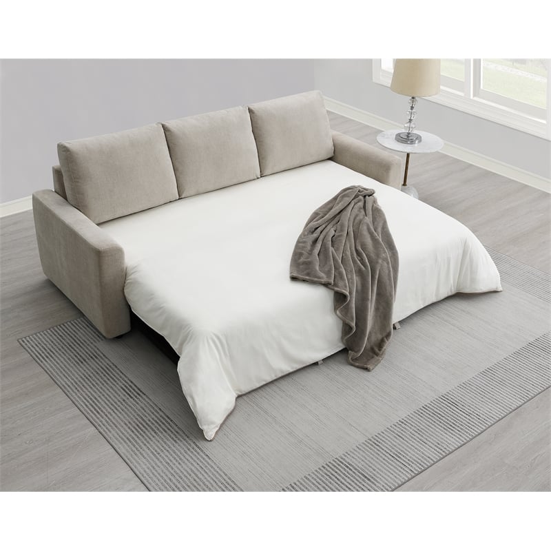 Bowery Hill Linen Upholstered Sleeper Sofa in Beige Fabric