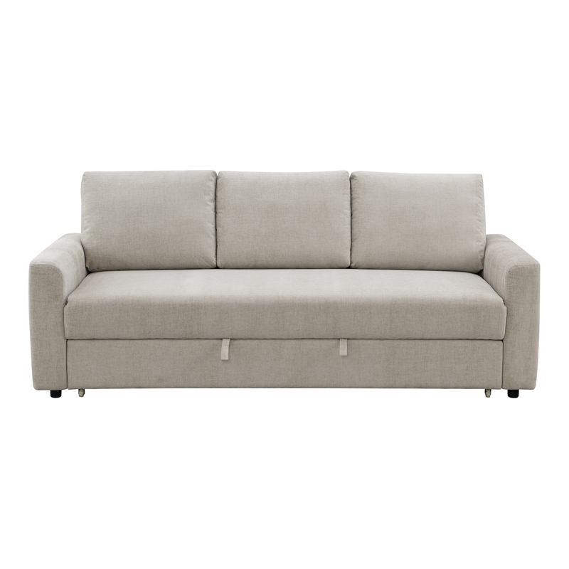 Bowery Hill Linen Upholstered Sleeper Sofa in Beige Fabric