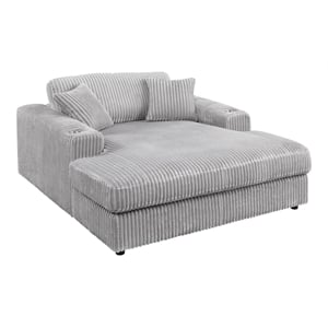 Bowery Hill Velvet Upholstered Chaise with 2 Pillows in Beige