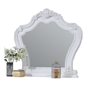Bowery Hill White Wood Rectangular Mirror with Scroll Carving Details