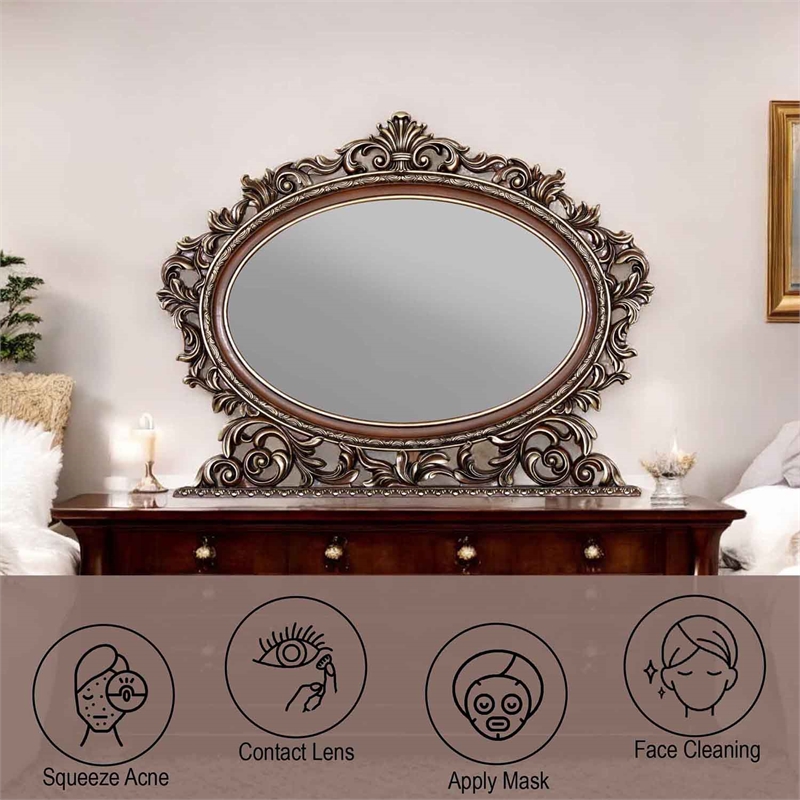 Bowery Hill Oval Mirror with Scrolled Frame in Rich Cherry Finish