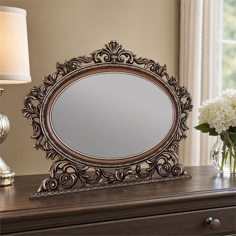 Bowery Hill Oval Mirror with Scrolled Frame in Rich Cherry Finish