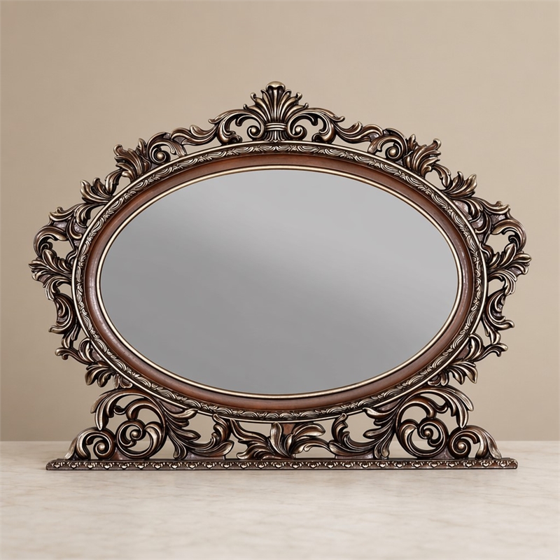Bowery Hill Oval Mirror with Scrolled Frame in Rich Cherry Finish