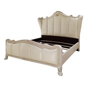 Bowery Hill Faux Leather Channel Tufted California King Bed in Bone White