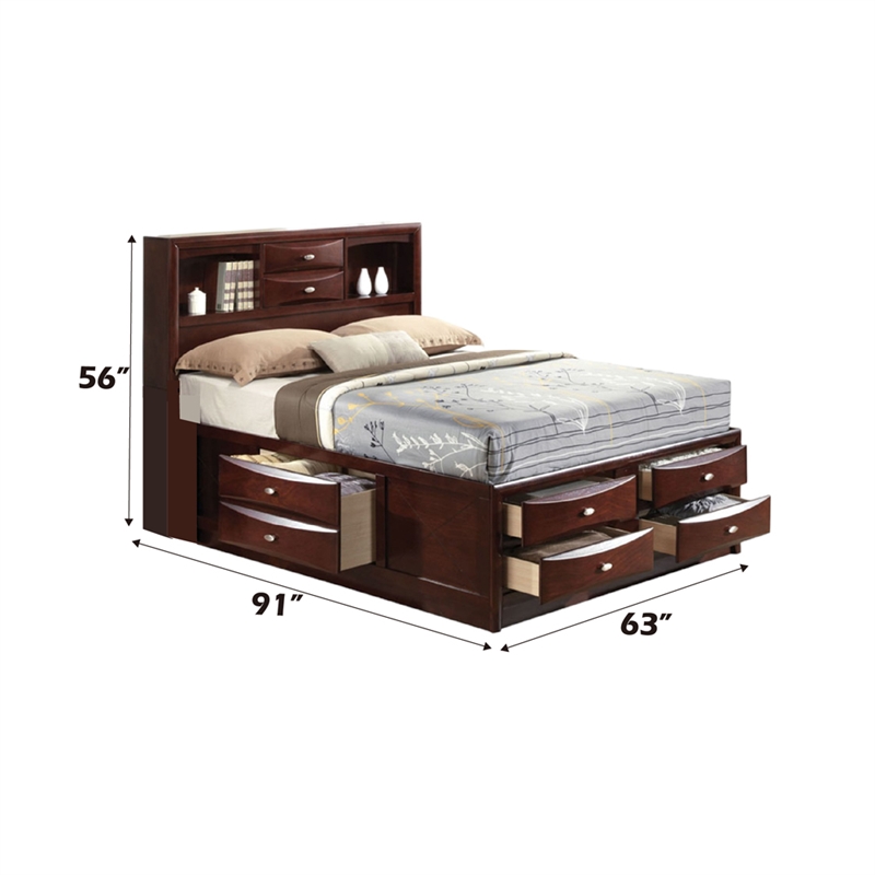 Bowery Hill Queen Storage Platform Bed in Espresso with Bookcase Headboard