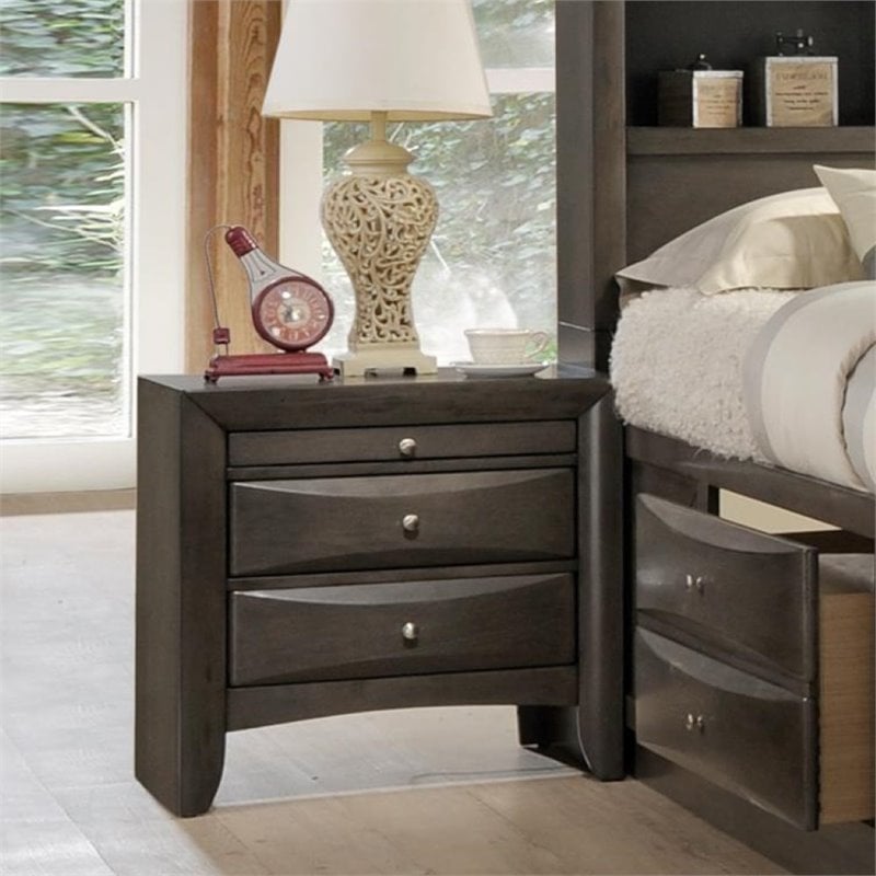 Bowery Hill 2 Drawer Nightstand with Tray in Gray Oak Finish