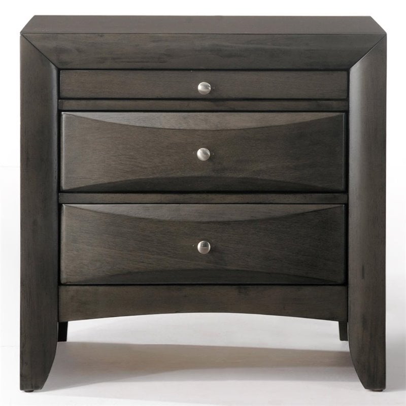 Bowery Hill 2 Drawer Nightstand with Tray in Gray Oak Finish