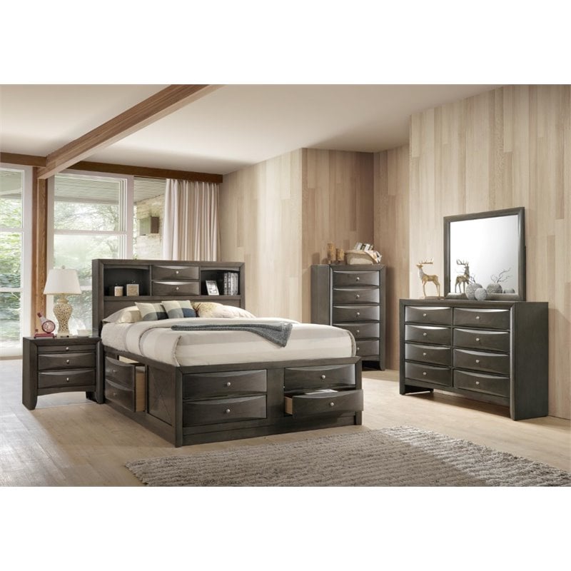 Bowery Hill 2 Drawer Nightstand with Tray in Gray Oak Finish
