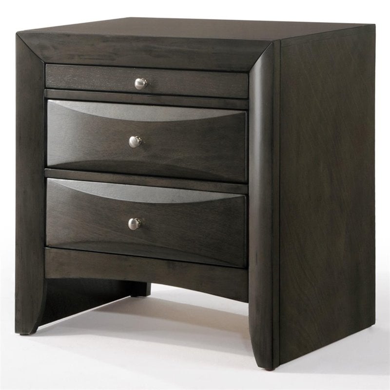 Bowery Hill 2 Drawer Nightstand with Tray in Gray Oak Finish