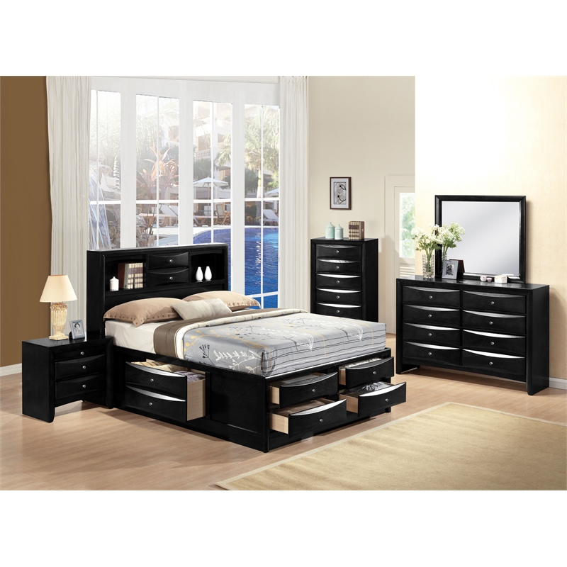 Bowery Hill Full Wood Platform Bed with Storage in Black