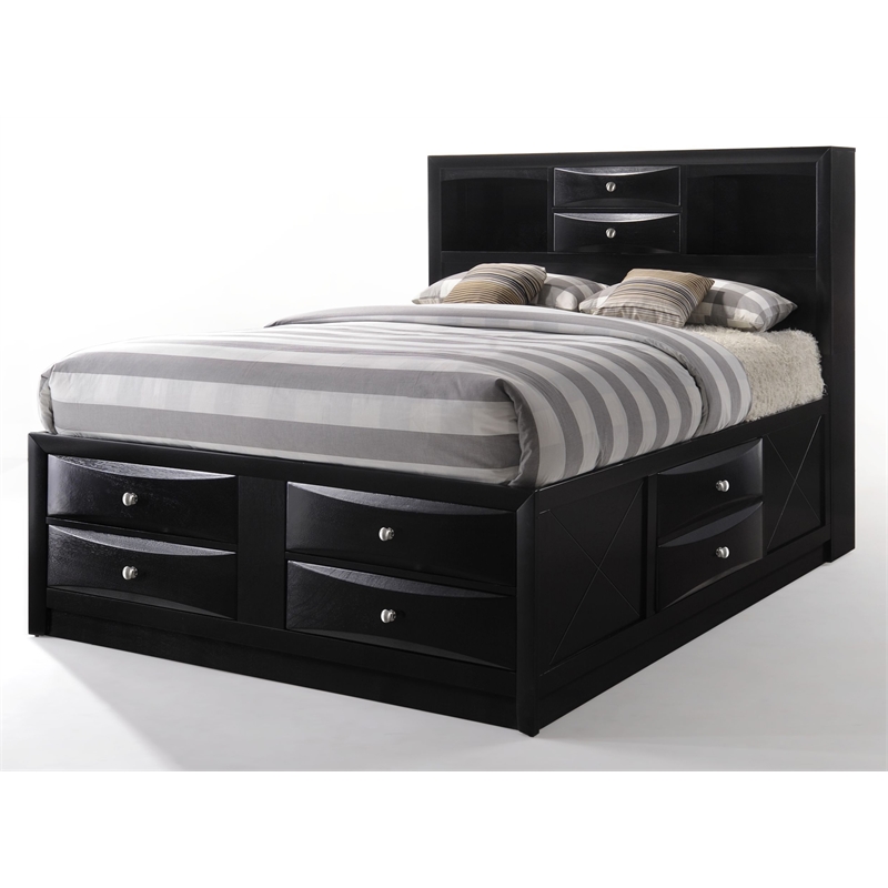 Bowery Hill Full Wood Platform Bed with Storage in Black