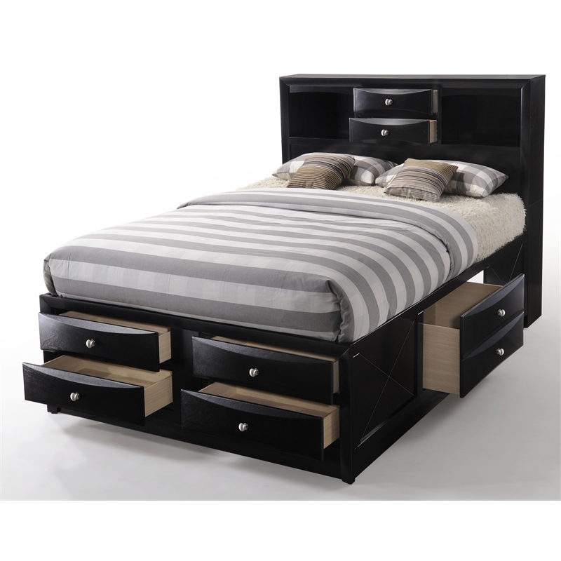 Bowery Hill Full Wood Platform Bed with Storage in Black