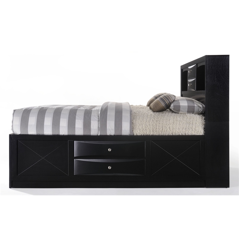 Bowery Hill Full Wood Platform Bed with Storage in Black